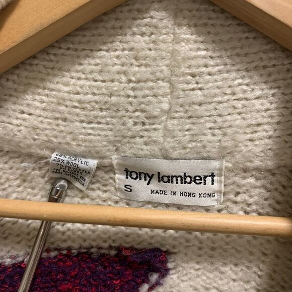 Vintage Long Cardigan with Abstract Geo Pattern Cacoon Style Small Chunky Knit - Picture 3 of 7